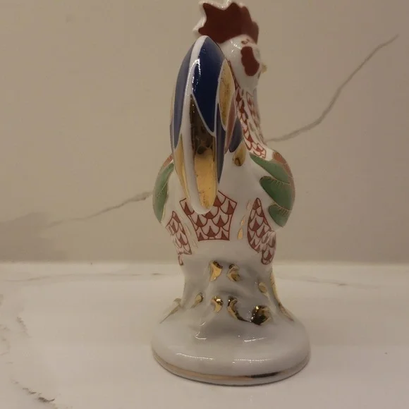 Vintage Set of 2 Unbranded Rooster and Parrot Ceramic Multi Color Gold - Picture 11 of 16